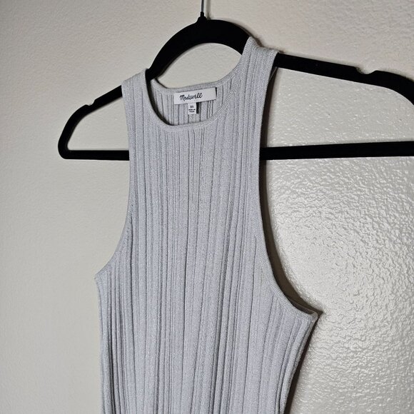 Madewell XS Tank Top Silver Grey Shimmer Ribbed Knit Capsule Minimalist - Picture 2 of 6